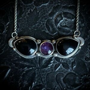 Aesthetic Arrest Sterling Silver Onyx Amethyst Crescent Moon Choker new 925